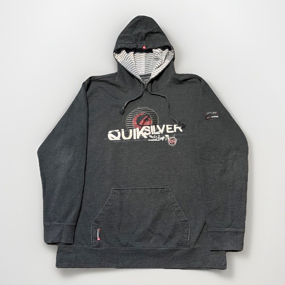 Vtg Y2K Quiksilver Hoodie Mens XL Embroidered Center Logo Surfโ Skate Pullover